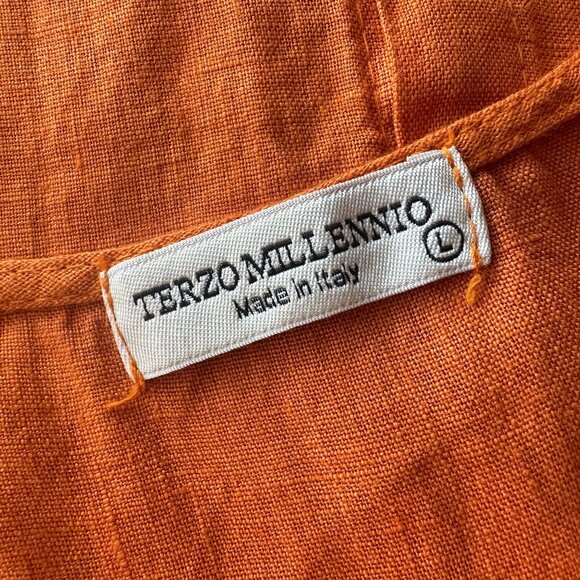 Terzo Millennio Womens Large Tunic Top Linen Orange Relaxed Fit Button Back - Picture 5 of 7